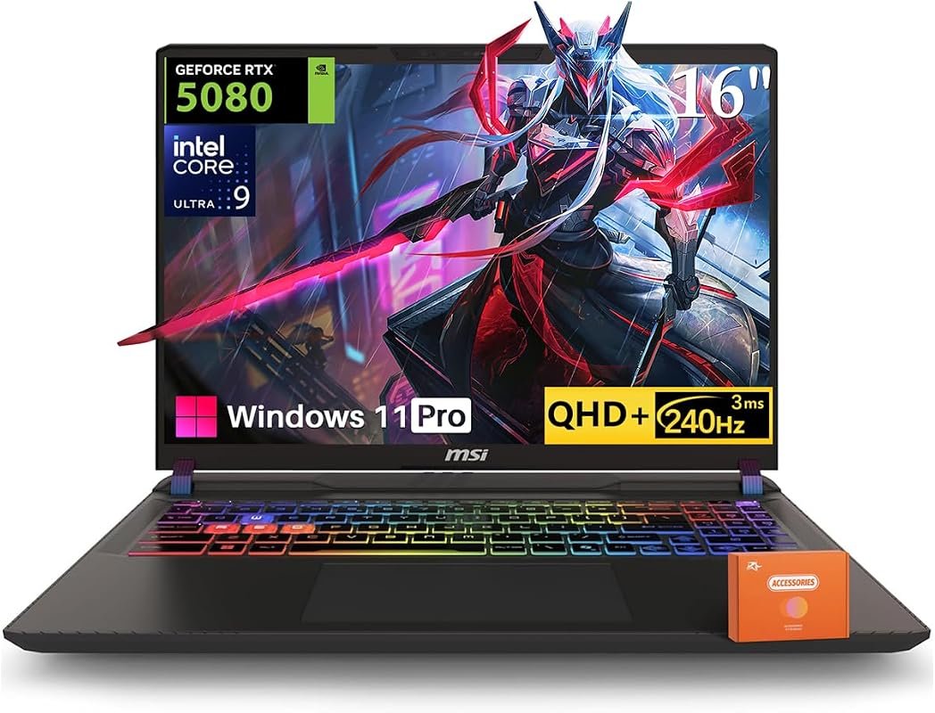 MSI Vector 16 HX Gaming Laptop: Intel Ultra 9, RTX 5080, 16-inch QHD+ 
