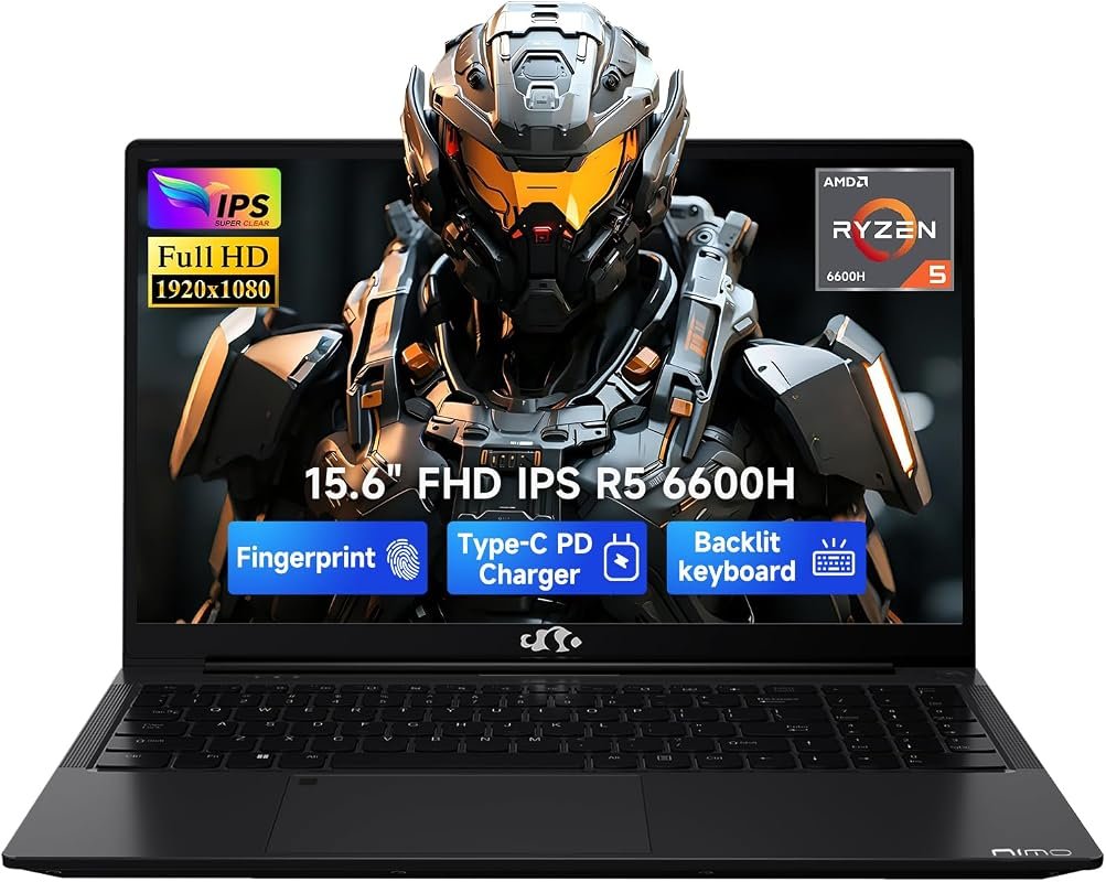 NIMO 15.6 inch Laptop with AMD Ryzen 5, 16GB RAM, and 1TB SSD.