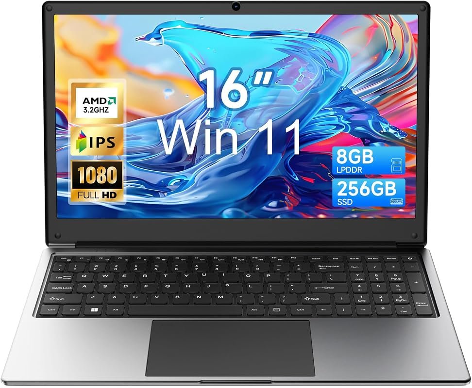 16-inch Laptop with Windows 11, 8GB RAM, 256GB SSD, and AMD A9 for Sim