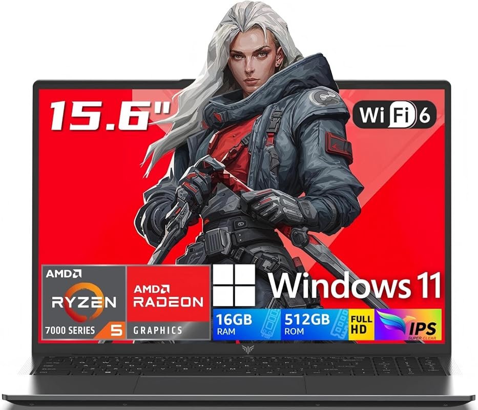 AMD Gaming Laptop with Ryzen 5 7430U, Radeon Graphics, 16GB RAM, 512GB